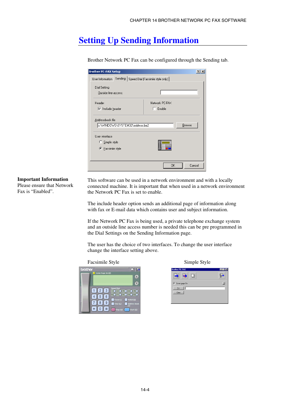 Setting up sending information | Brother NC8100H User Manual | Page 146 / 181