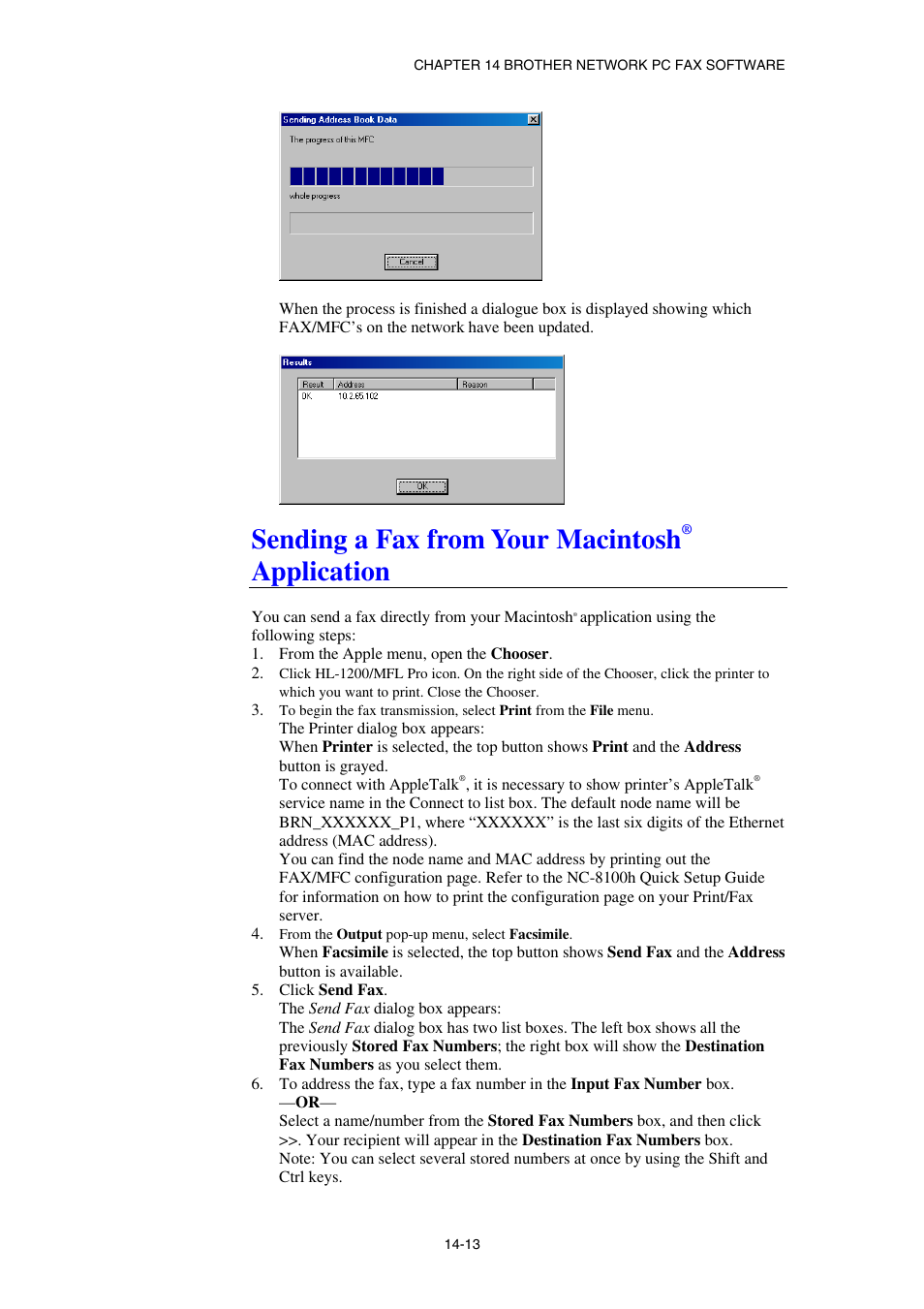 Sending a fax from your macintosh ® application, Sending a fax from your macintosh, Application | Brother NC8100H User Manual | Page 155 / 181