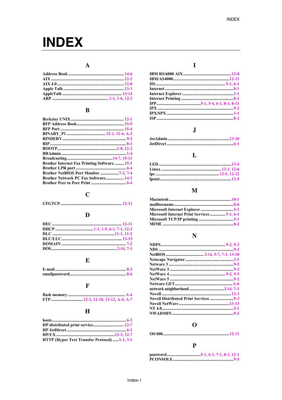 Index, Index-1 | Brother NC8100H User Manual | Page 180 / 181