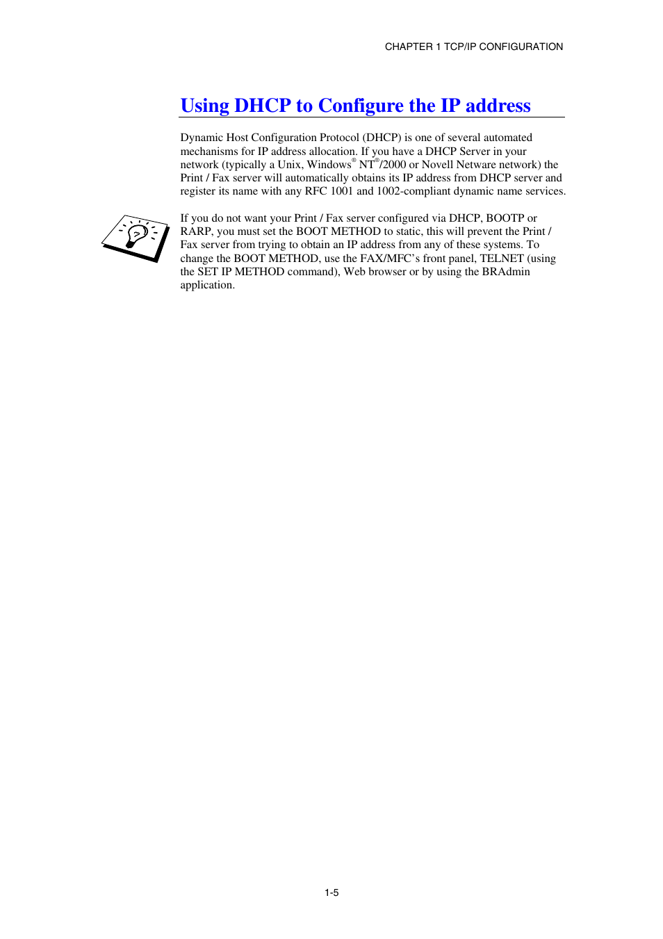 Using dhcp to configure the ip address | Brother NC8100H User Manual | Page 19 / 181