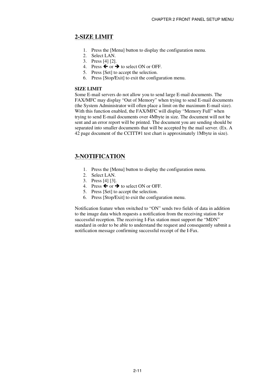 Size limit, Notification | Brother NC8100H User Manual | Page 34 / 181