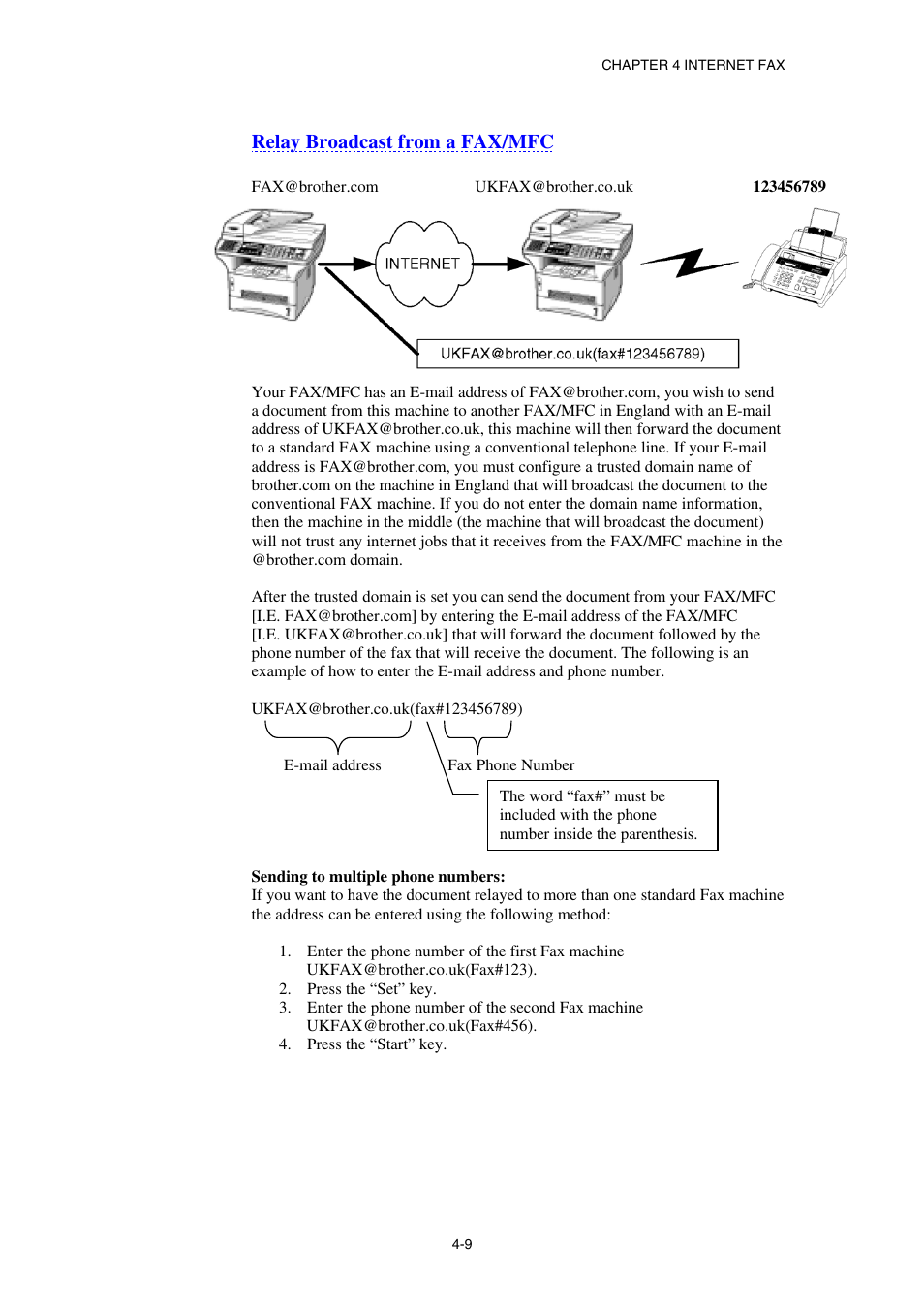Relay broadcast from a fax/mfc | Brother NC8100H User Manual | Page 49 / 181