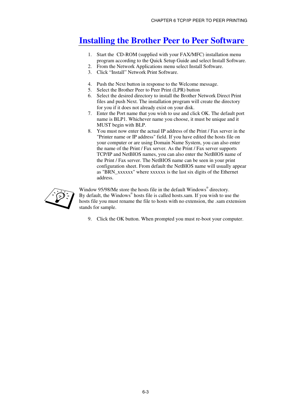 Installing the brother peer to peer software | Brother NC8100H User Manual | Page 67 / 181