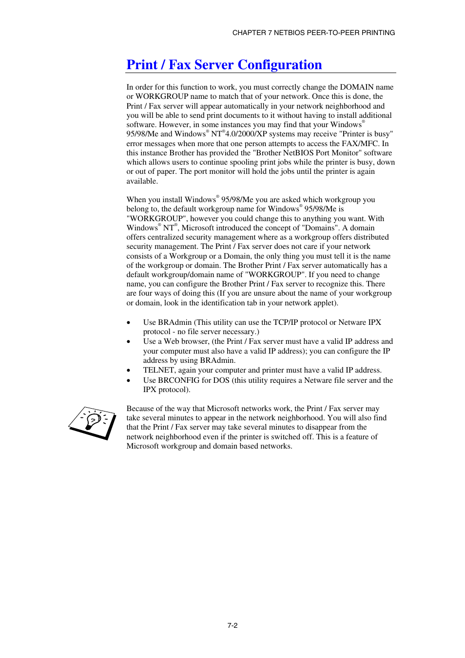 Print / fax server configuration | Brother NC8100H User Manual | Page 71 / 181