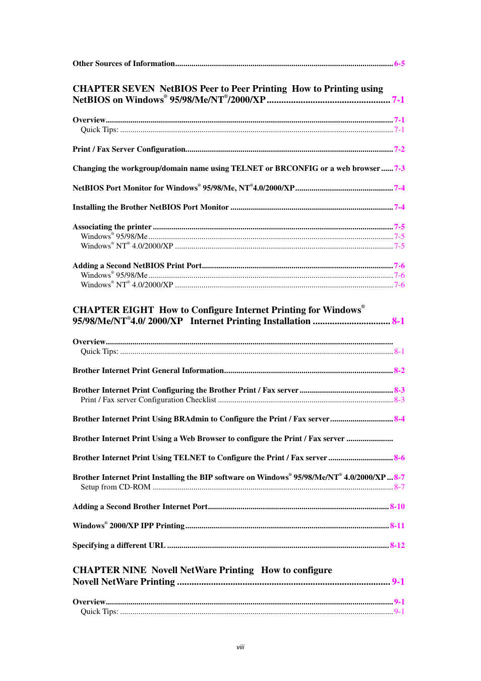 95/98/me/nt | Brother NC8100H User Manual | Page 8 / 181