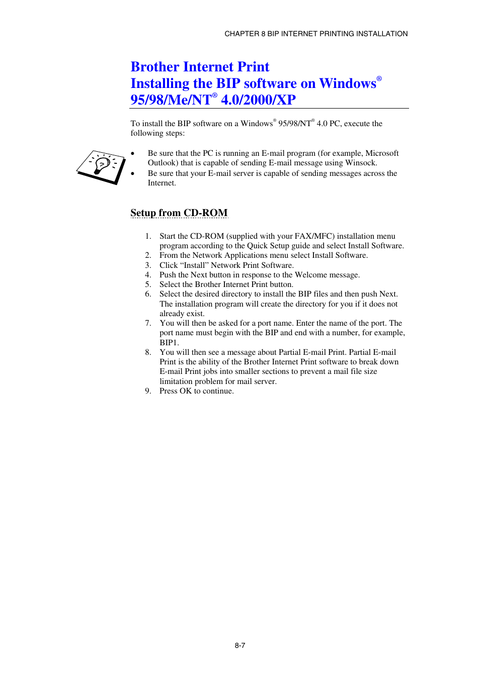 Setup from cd-rom, 95/98/me/nt, 0/2000/xp | Brother NC8100H User Manual | Page 82 / 181