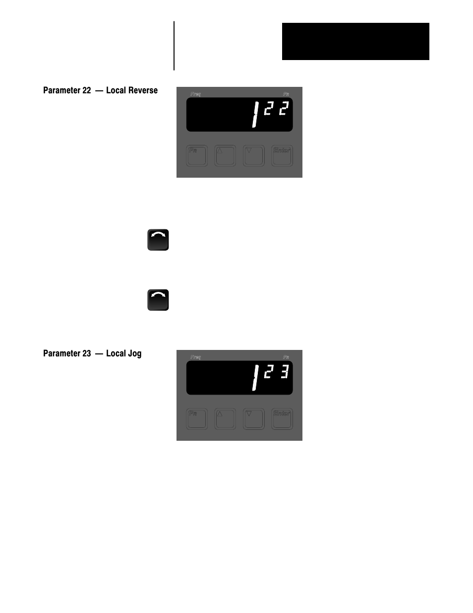 Parameter 22 ċ local reverse, Parameter 23 ċ local jog | Rockwell Automation 1336VT AC DRIVE 5-300AMP (2-160KW) PROGRAMMING MANUAL User Manual | Page 31 / 87