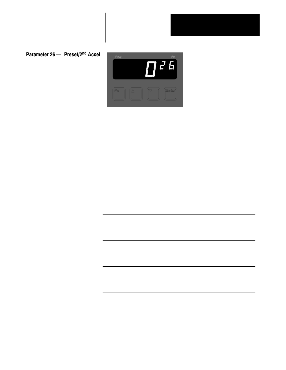 Parameter 26 ċ preset/2, Accel | Rockwell Automation 1336VT AC DRIVE 5-300AMP (2-160KW) PROGRAMMING MANUAL User Manual | Page 33 / 87
