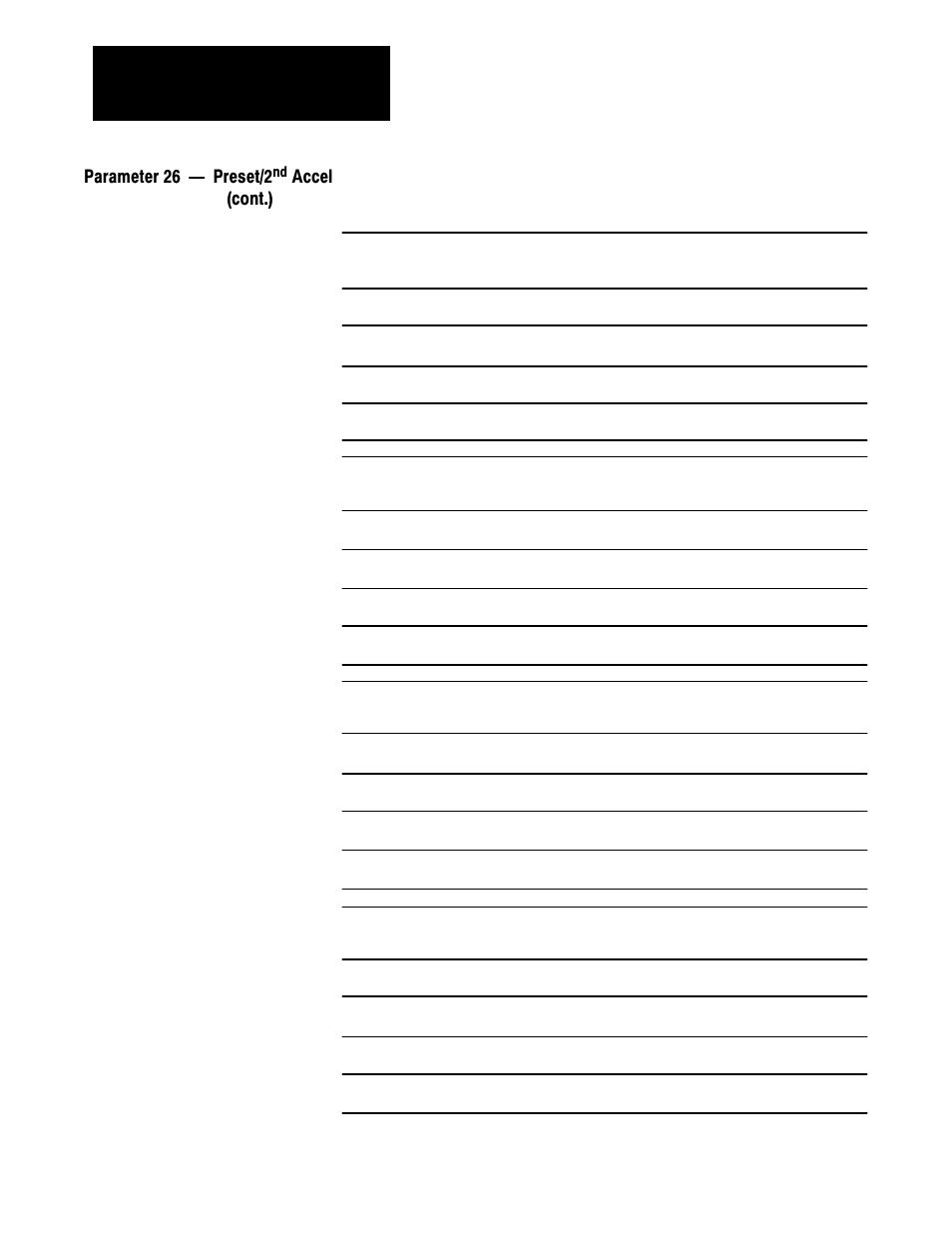 Parameter 26 ċ preset/2, Accel, Cont.) | Rockwell Automation 1336VT AC DRIVE 5-300AMP (2-160KW) PROGRAMMING MANUAL User Manual | Page 34 / 87