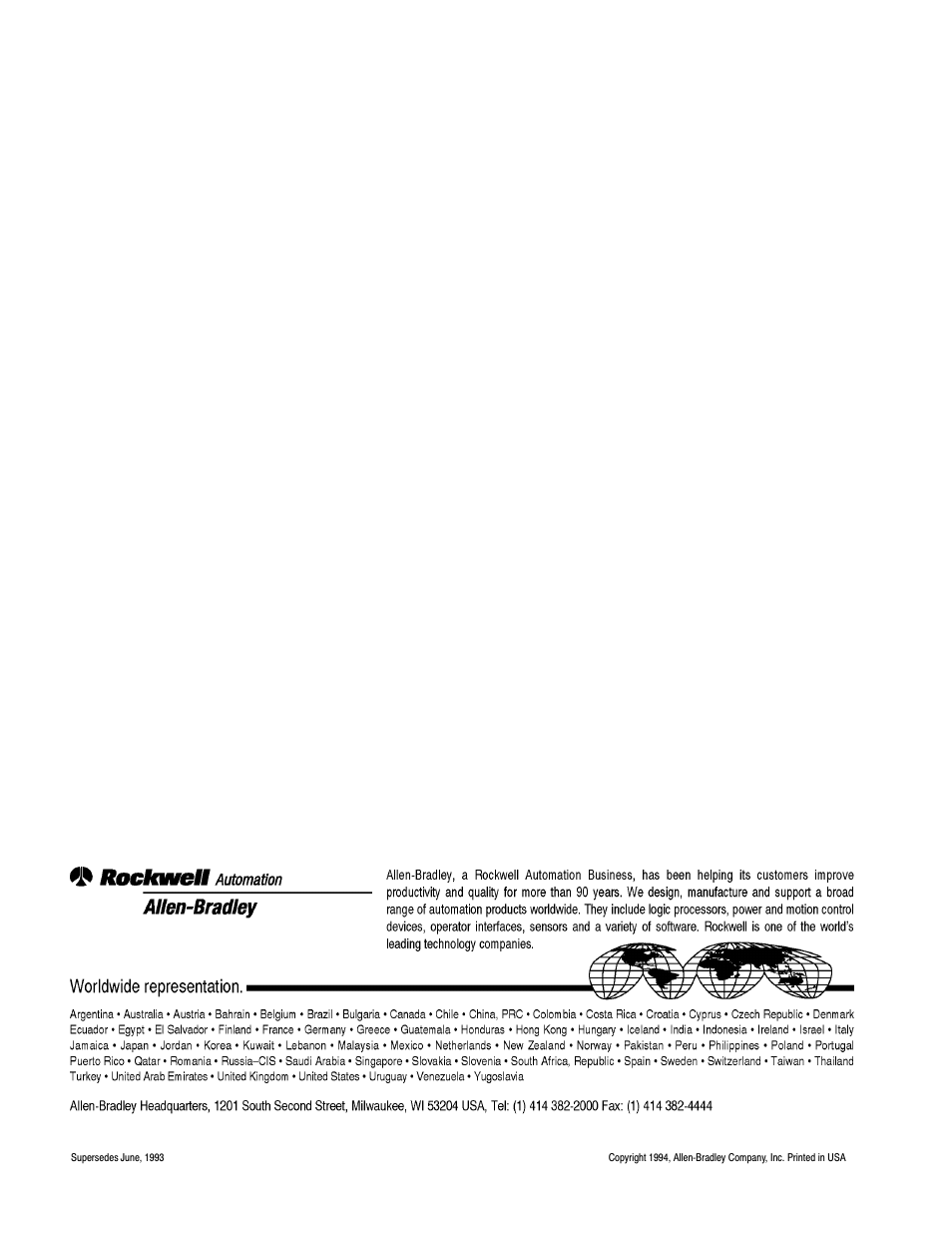 Back cover | Rockwell Automation 1336VT AC DRIVE 5-300AMP (2-160KW) PROGRAMMING MANUAL User Manual | Page 87 / 87