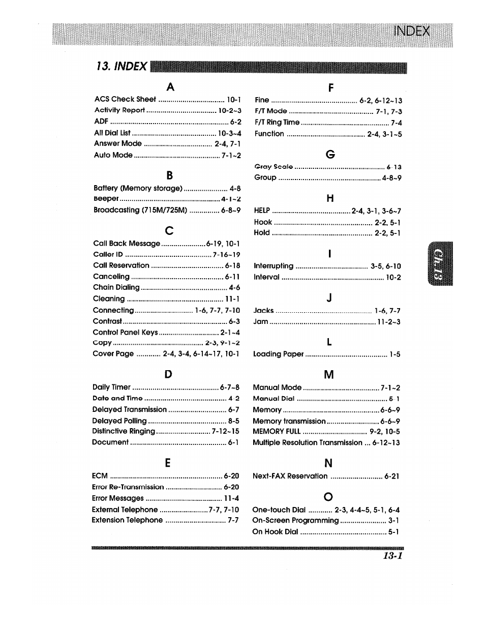 Index | Brother Fax-615 User Manual | Page 103 / 108