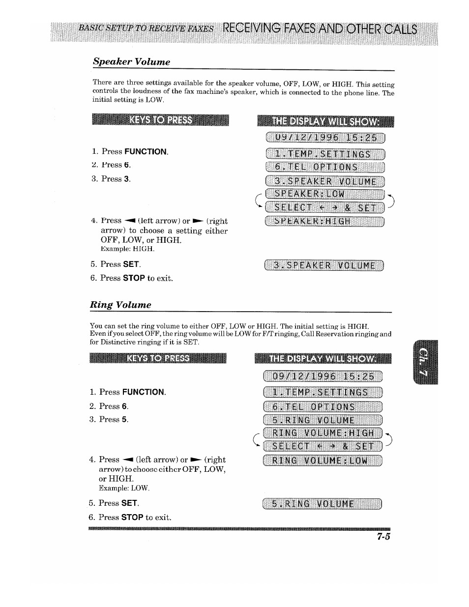 Speaker volume, Keys to pres, Ring volume | Keys to press, The display will show, Ililiijiiiiiiiimiiilil, Fijliiiiiwiiliiibmlm | Brother Fax-615 User Manual | Page 67 / 108