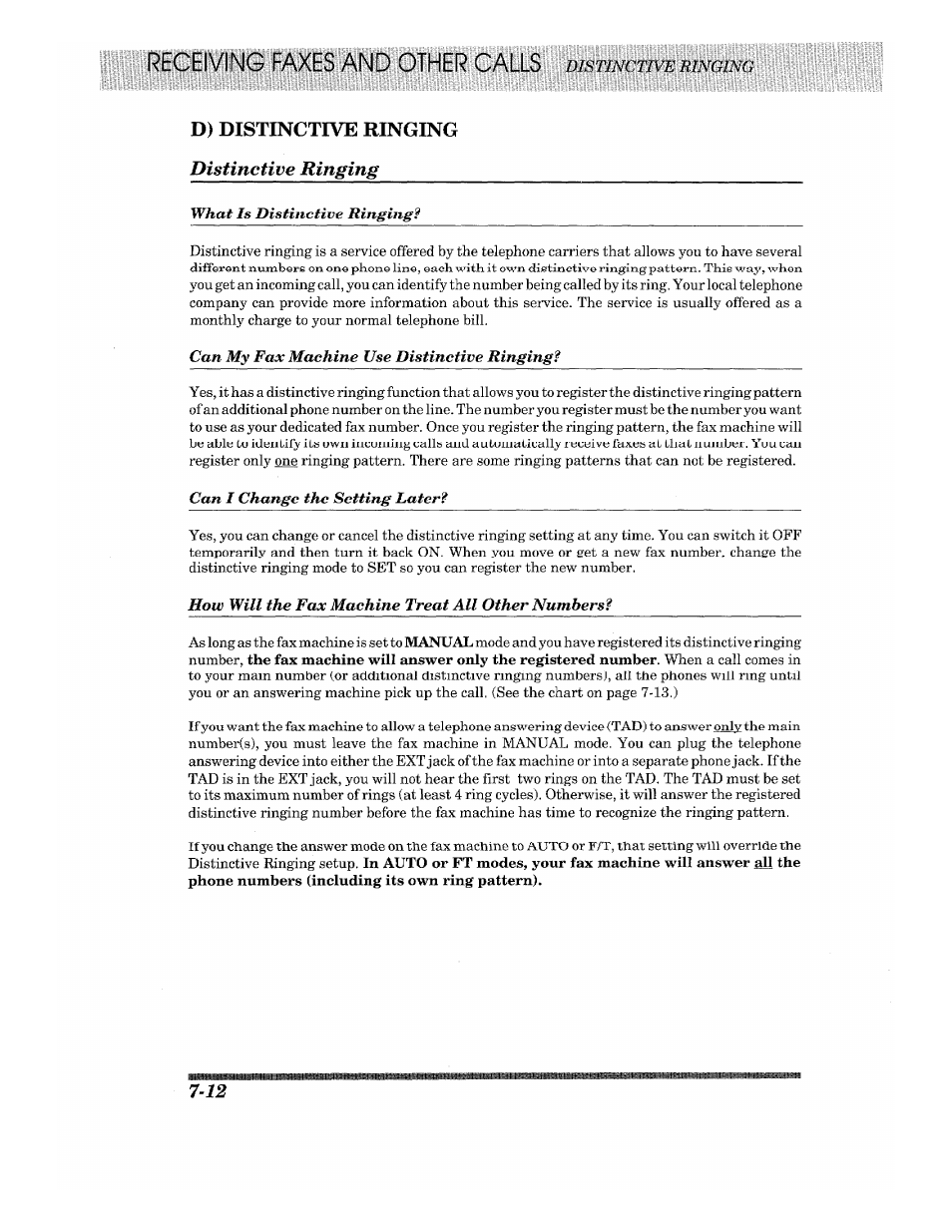 D) distinctive ringing, Distinctive ringing, D) distinctive ringing distinctive ringing | Brother Fax-615 User Manual | Page 74 / 108