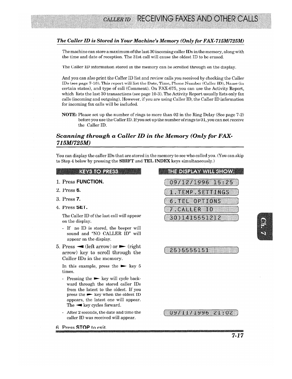 Press function, The display will show, Iììii | Ìliiimiaiìb|gilìii | Brother Fax-615 User Manual | Page 79 / 108