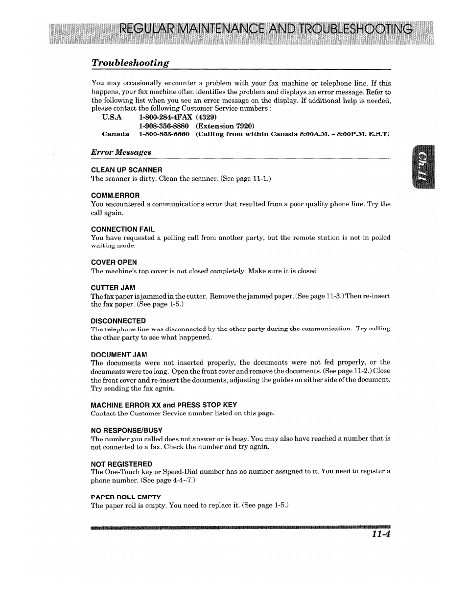 Troubleshooting, Troubleshooting -4, Regular maintenance and troubleshooting | Brother Fax-615 User Manual | Page 97 / 108