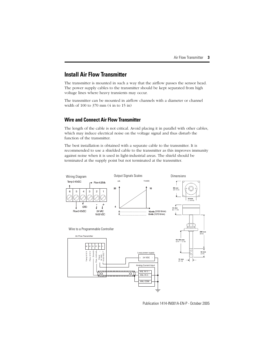 Install air flow transmitter, Wire and connect air flow transmitter | Rockwell Automation 1414-IFZ35FGDAA Air Flow Transmitter User Manual | Page 3 / 4