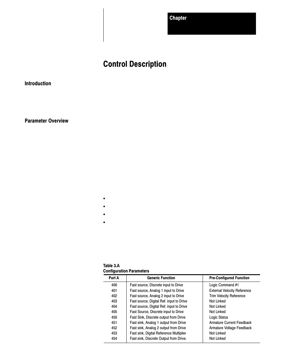 3 - control description, Introduction, Parameter overview | Control description | Rockwell Automation 1395 Digital Reference Adapter Board User Manual | Page 11 / 86