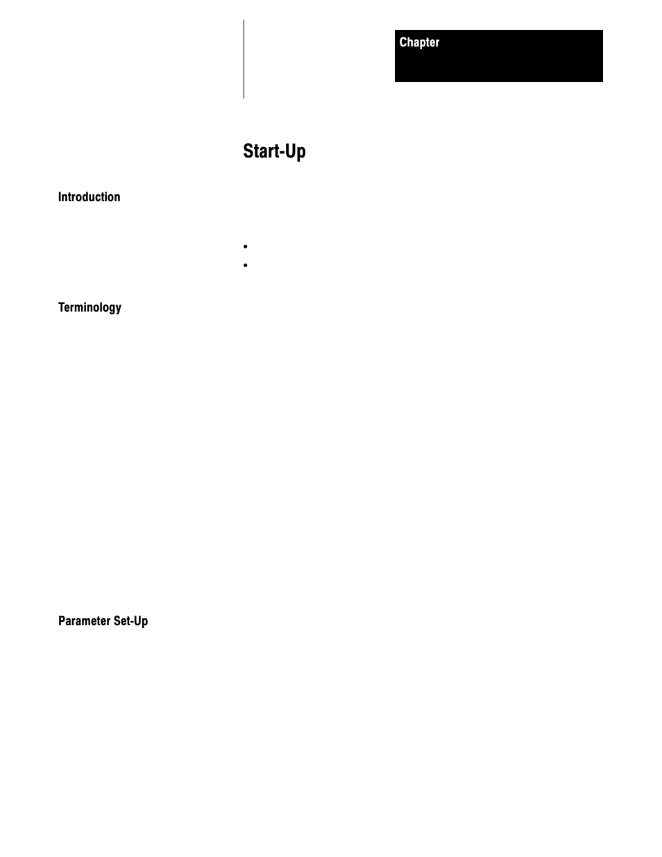 6 - start up, Introduction, Terminology | Parameter setup, Startćup | Rockwell Automation 1395 Digital Reference Adapter Board User Manual | Page 47 / 86