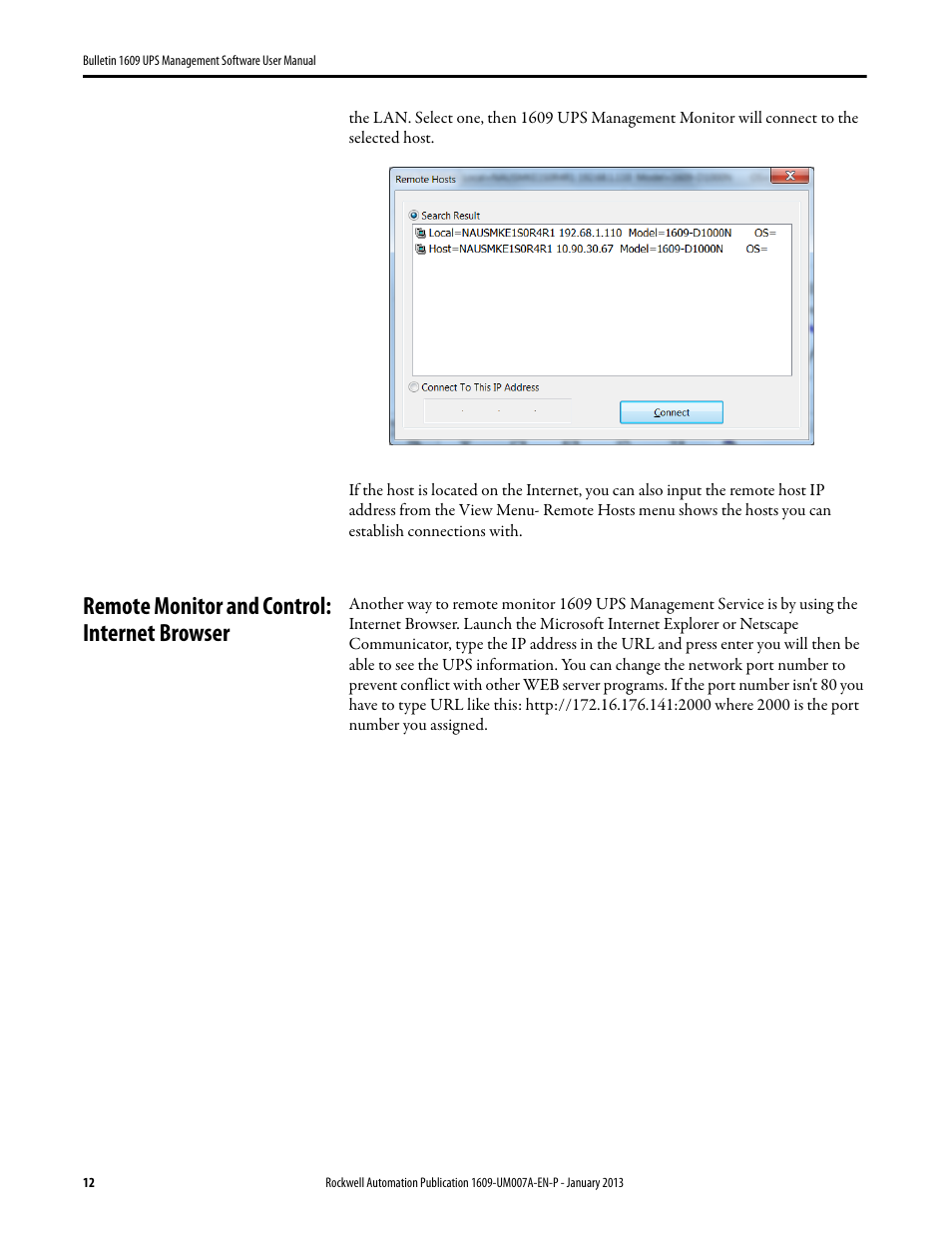 Remote monitor and control: internet browser | Rockwell Automation 1609 UPS Management Software User Manual User Manual | Page 14 / 44