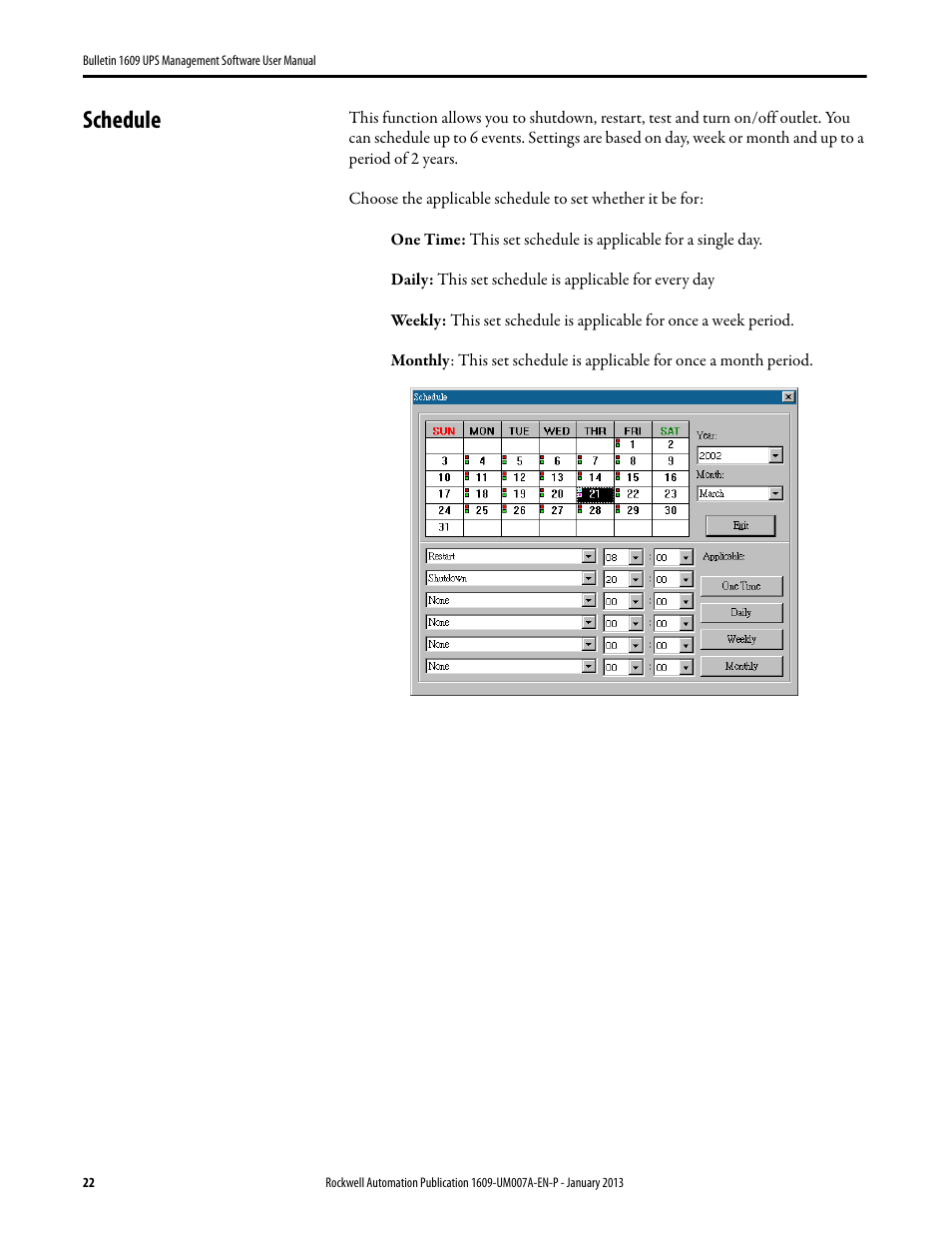 Schedule | Rockwell Automation 1609 UPS Management Software User Manual User Manual | Page 24 / 44