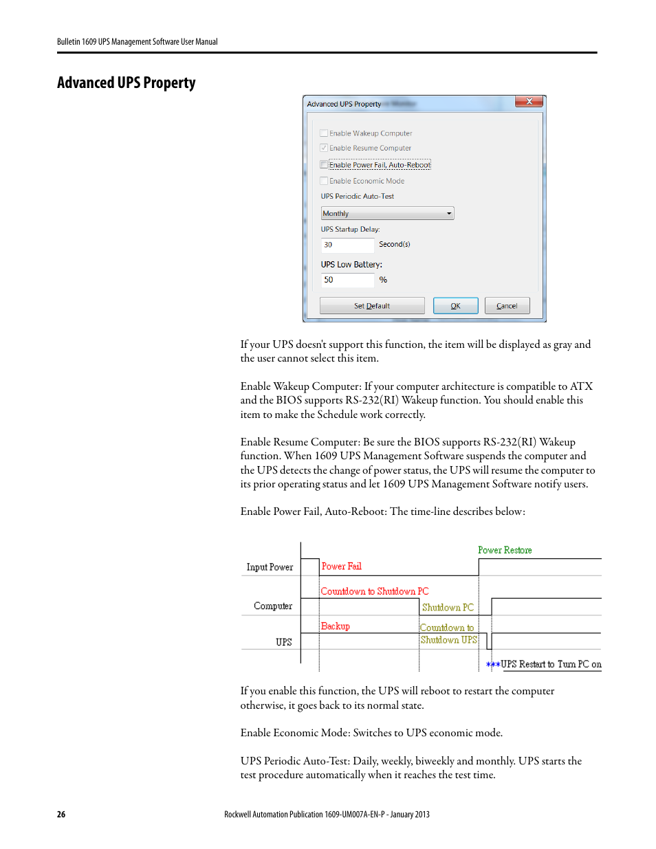 Advanced ups property | Rockwell Automation 1609 UPS Management Software User Manual User Manual | Page 28 / 44