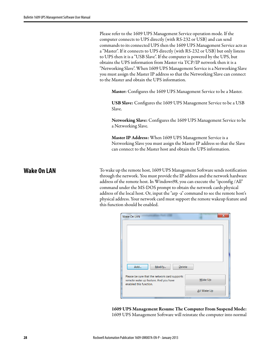 Wake on lan | Rockwell Automation 1609 UPS Management Software User Manual User Manual | Page 30 / 44