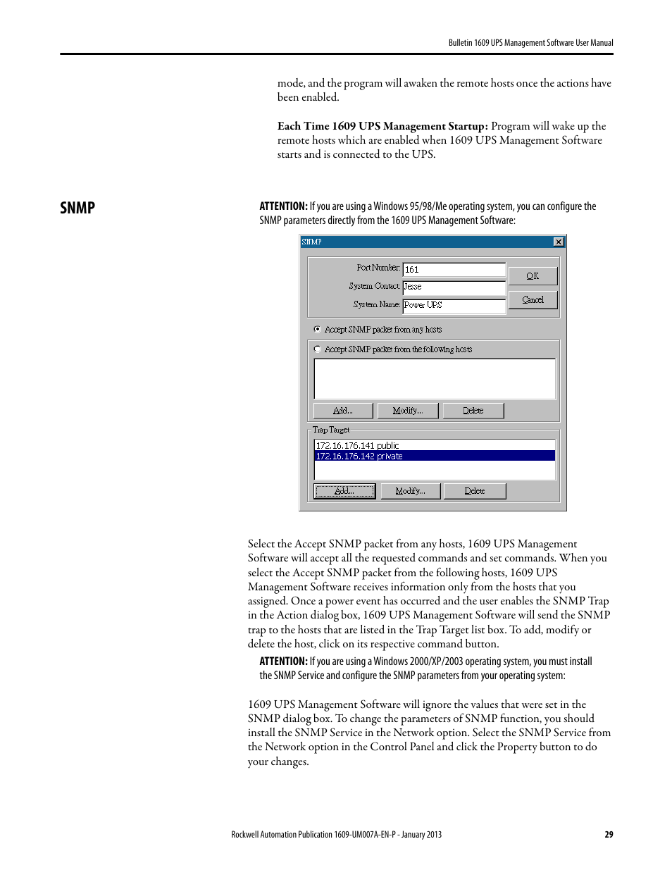 Snmp | Rockwell Automation 1609 UPS Management Software User Manual User Manual | Page 31 / 44