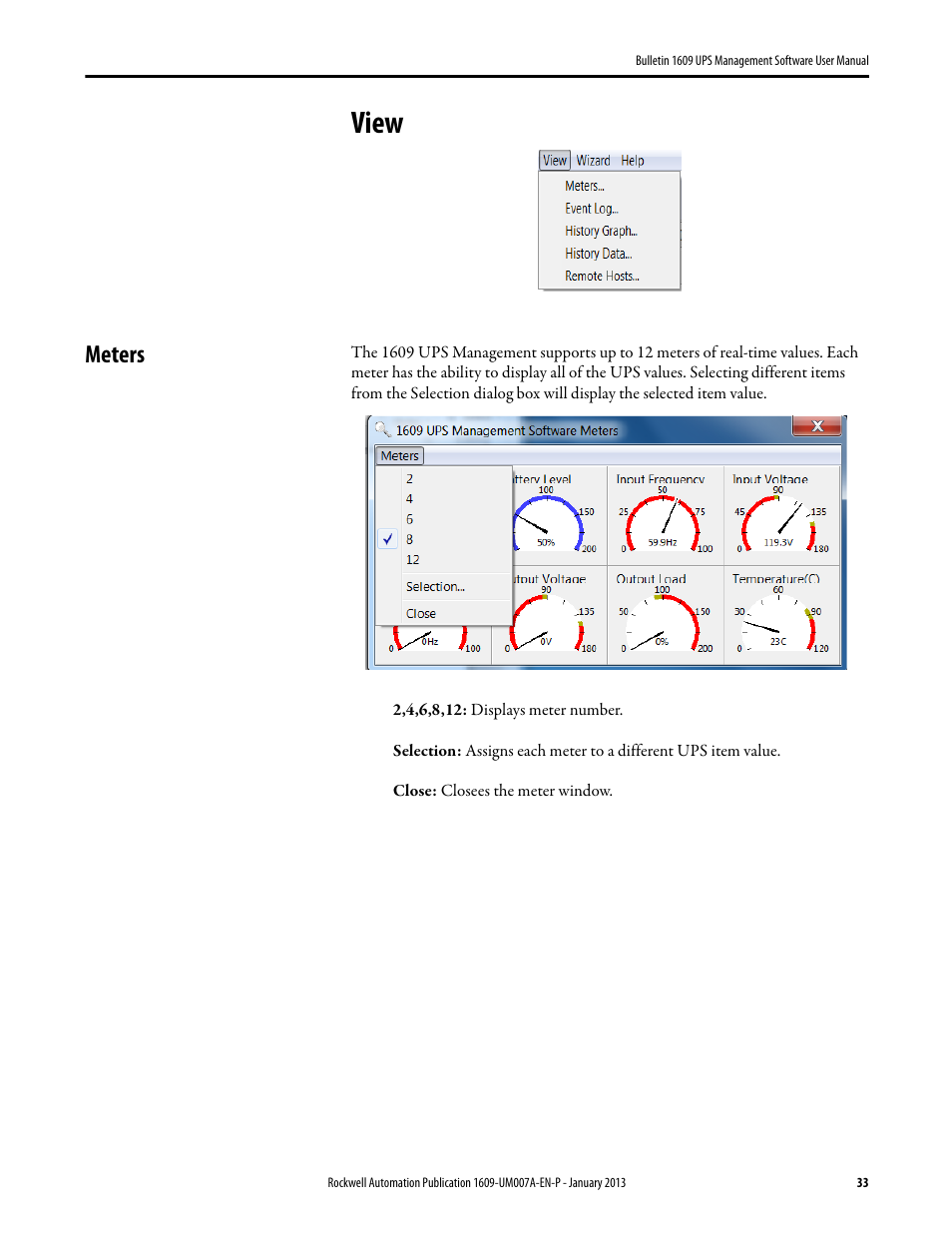 View, Meters | Rockwell Automation 1609 UPS Management Software User Manual User Manual | Page 35 / 44