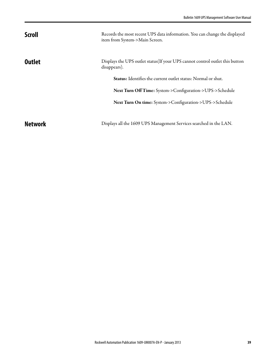 Scroll, Outlet, Network | Scroll outlet network | Rockwell Automation 1609 UPS Management Software User Manual User Manual | Page 41 / 44