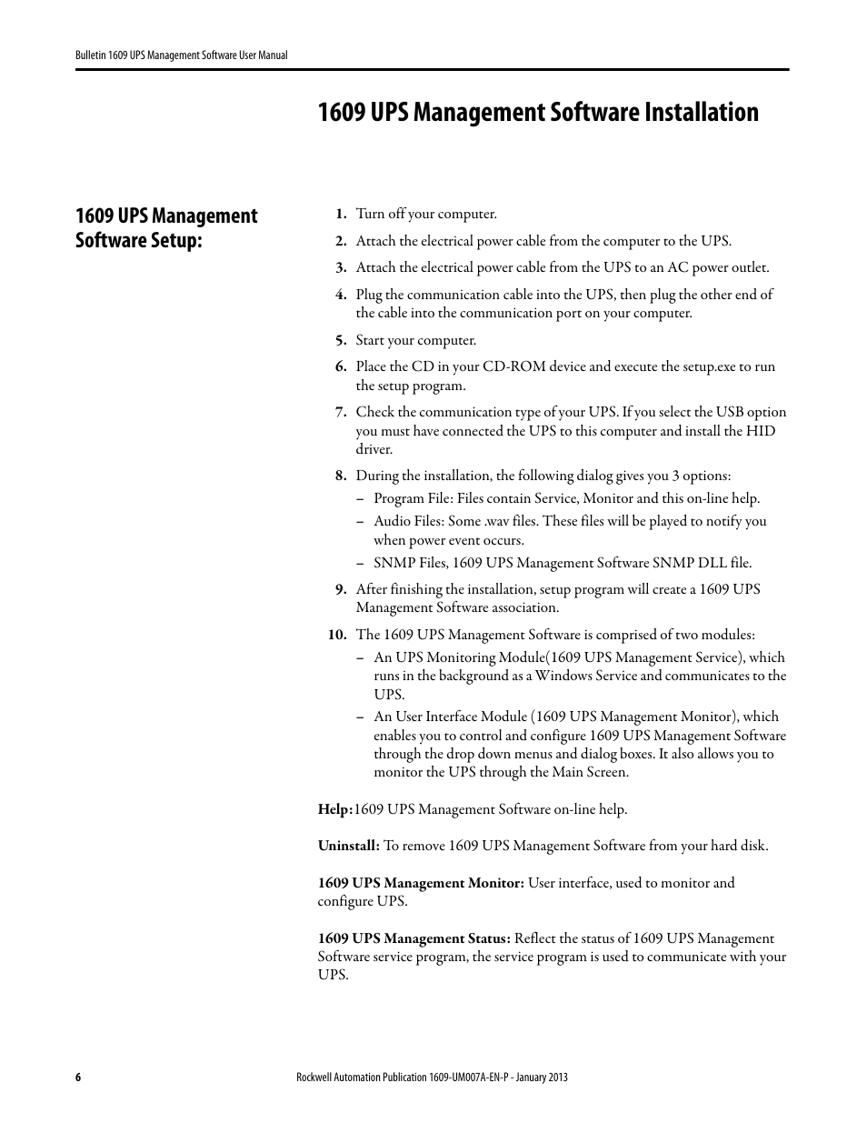 1609 ups management software installation, 1609 ups management software setup, Turn off your computer | Start your computer | Rockwell Automation 1609 UPS Management Software User Manual User Manual | Page 8 / 44