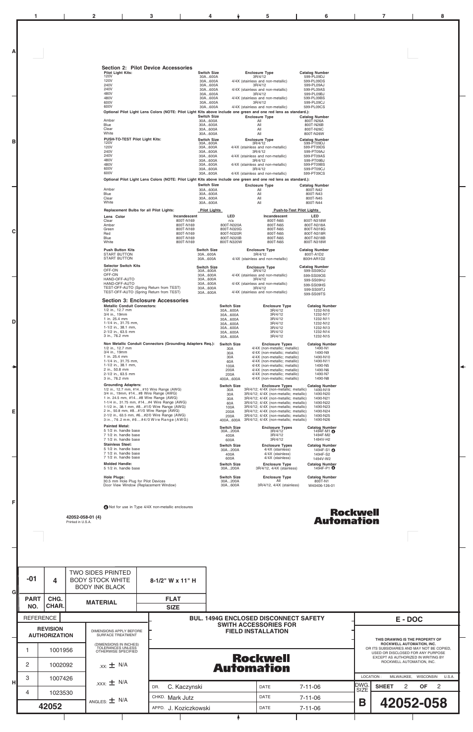 42052-058_4_2.pdf, E - doc, Two sides printed body stock white body ink black | Rockwell Automation 1494G Enclosed Disconnect Safety Switch Accessories for Field Installation User Manual | Page 2 / 2