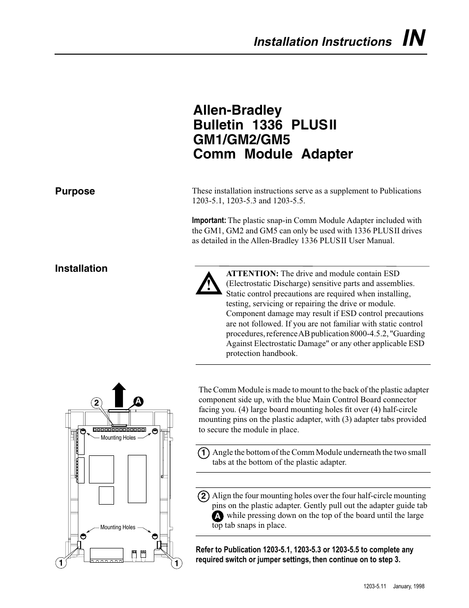 Rockwell Automation 1203 1336 PLUS II COMM Module Adapter User Manual | 2 pages