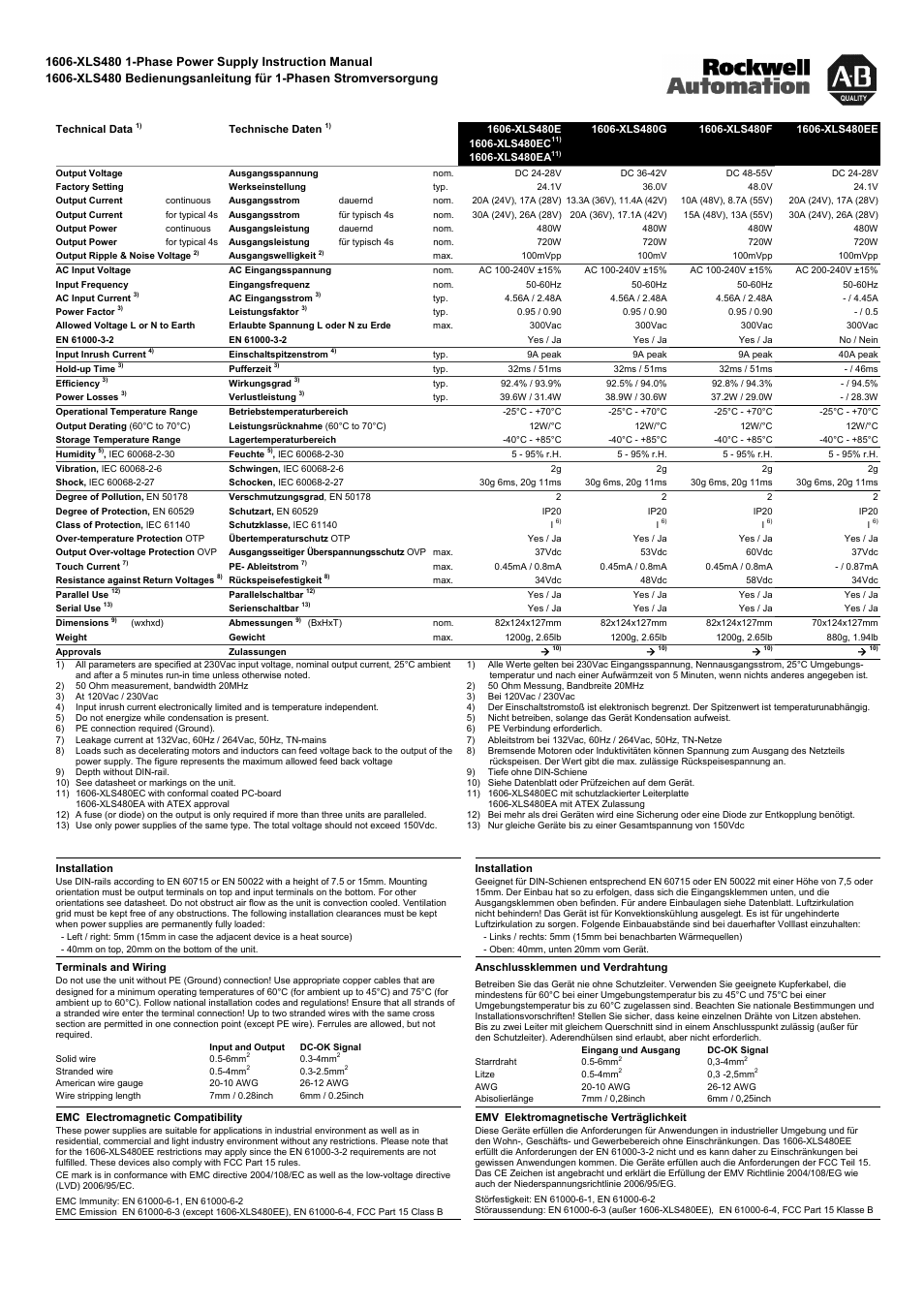 Rockwell Automation 1606-XLS480 DC Power Supply Single-Phase Input User Manual | Page 3 / 4