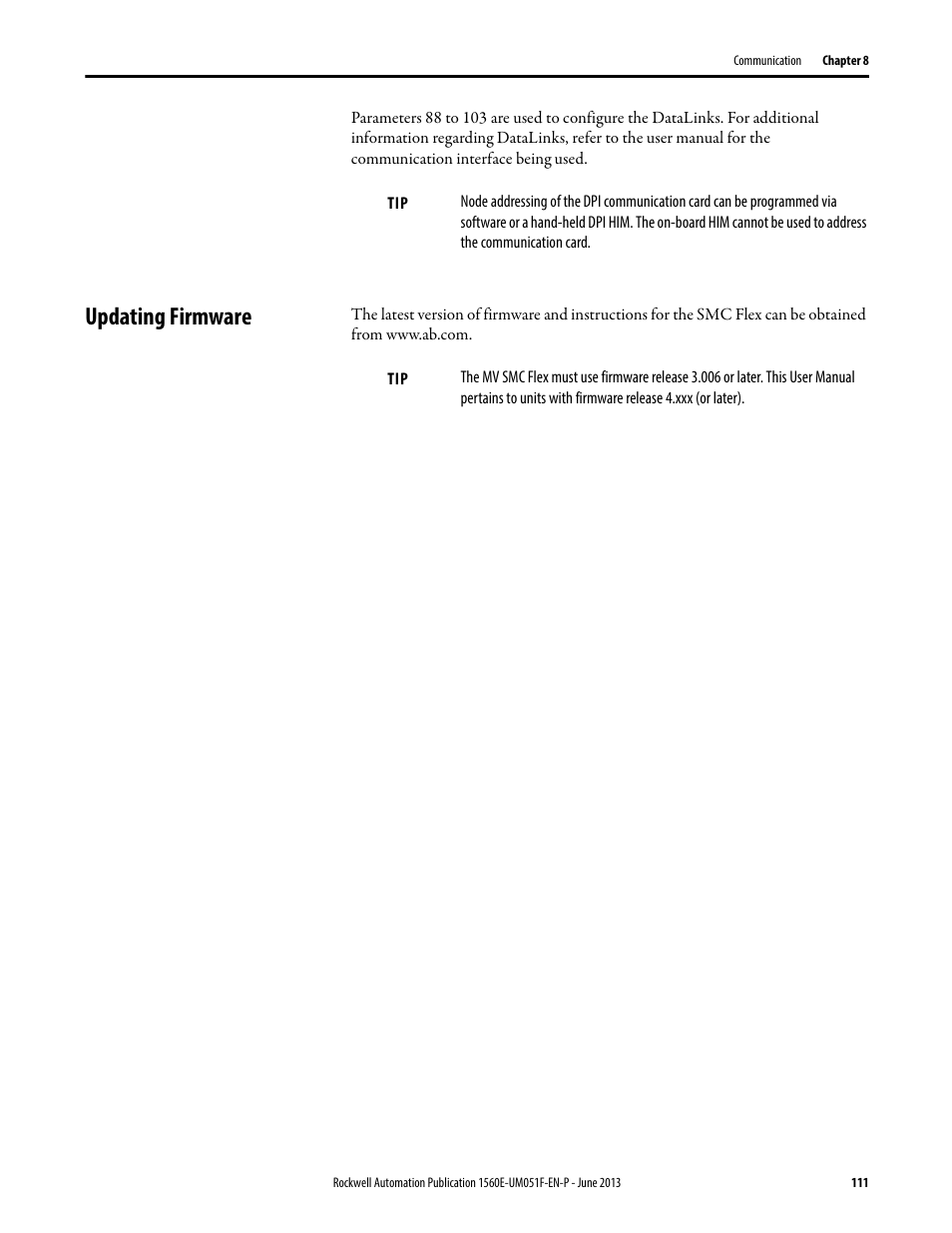 Updating firmware | Rockwell Automation MV SMC Flex Motor Controller (for Series K or later) User Manual | Page 121 / 216