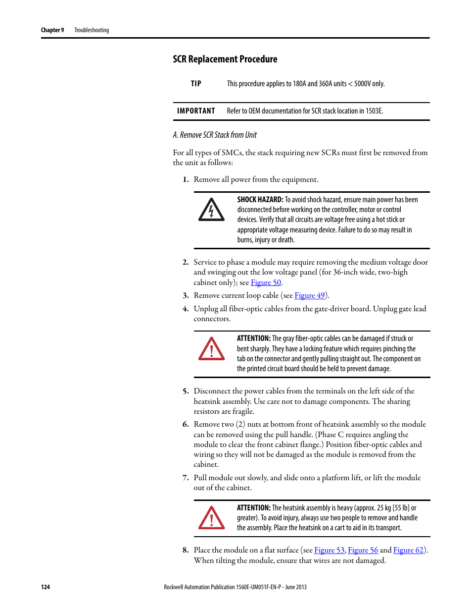Scr replacement procedure | Rockwell Automation MV SMC Flex Motor Controller (for Series K or later) User Manual | Page 134 / 216