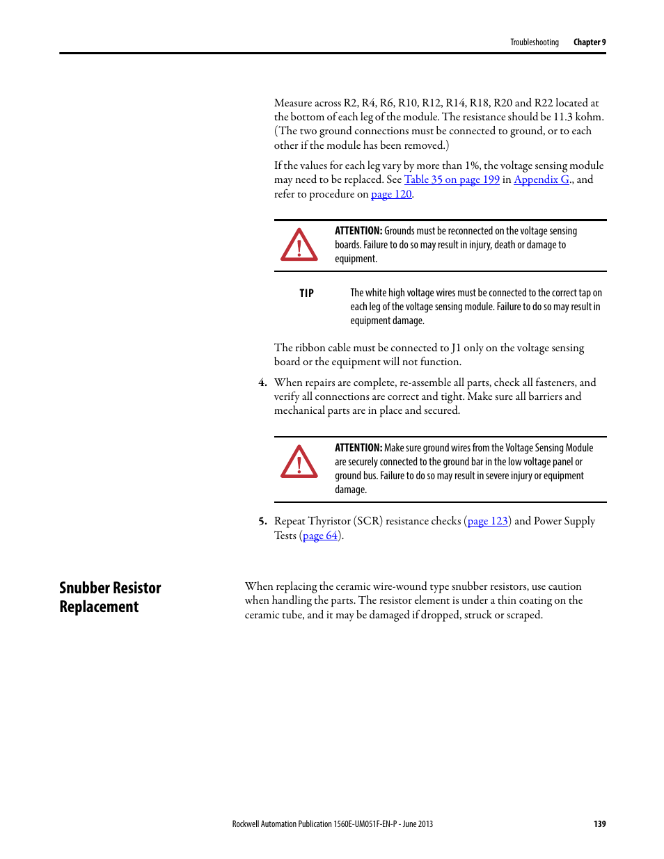 Snubber resistor replacement | Rockwell Automation MV SMC Flex Motor Controller (for Series K or later) User Manual | Page 149 / 216