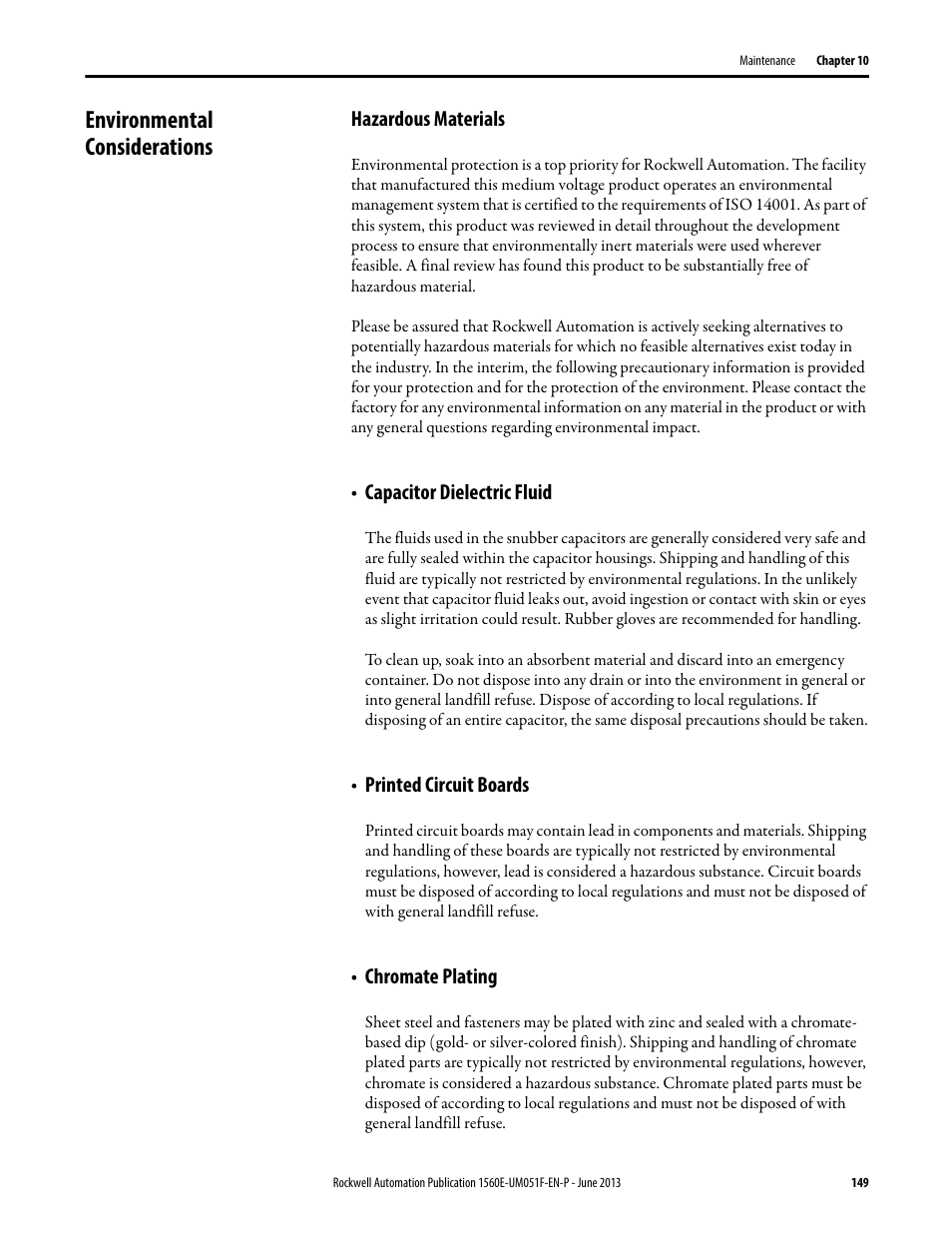 Environmental considerations, Hazardous materials | Rockwell Automation MV SMC Flex Motor Controller (for Series K or later) User Manual | Page 159 / 216