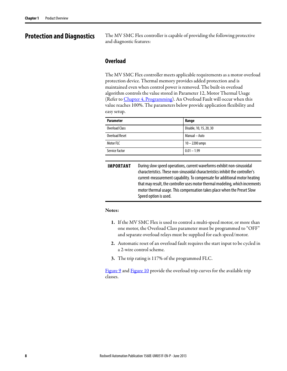 Protection and diagnostics, Overload | Rockwell Automation MV SMC Flex Motor Controller (for Series K or later) User Manual | Page 18 / 216