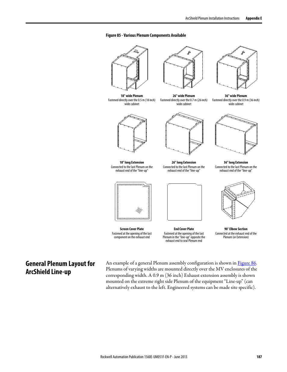 General plenum layout for arcshield line-up | Rockwell Automation MV SMC Flex Motor Controller (for Series K or later) User Manual | Page 197 / 216