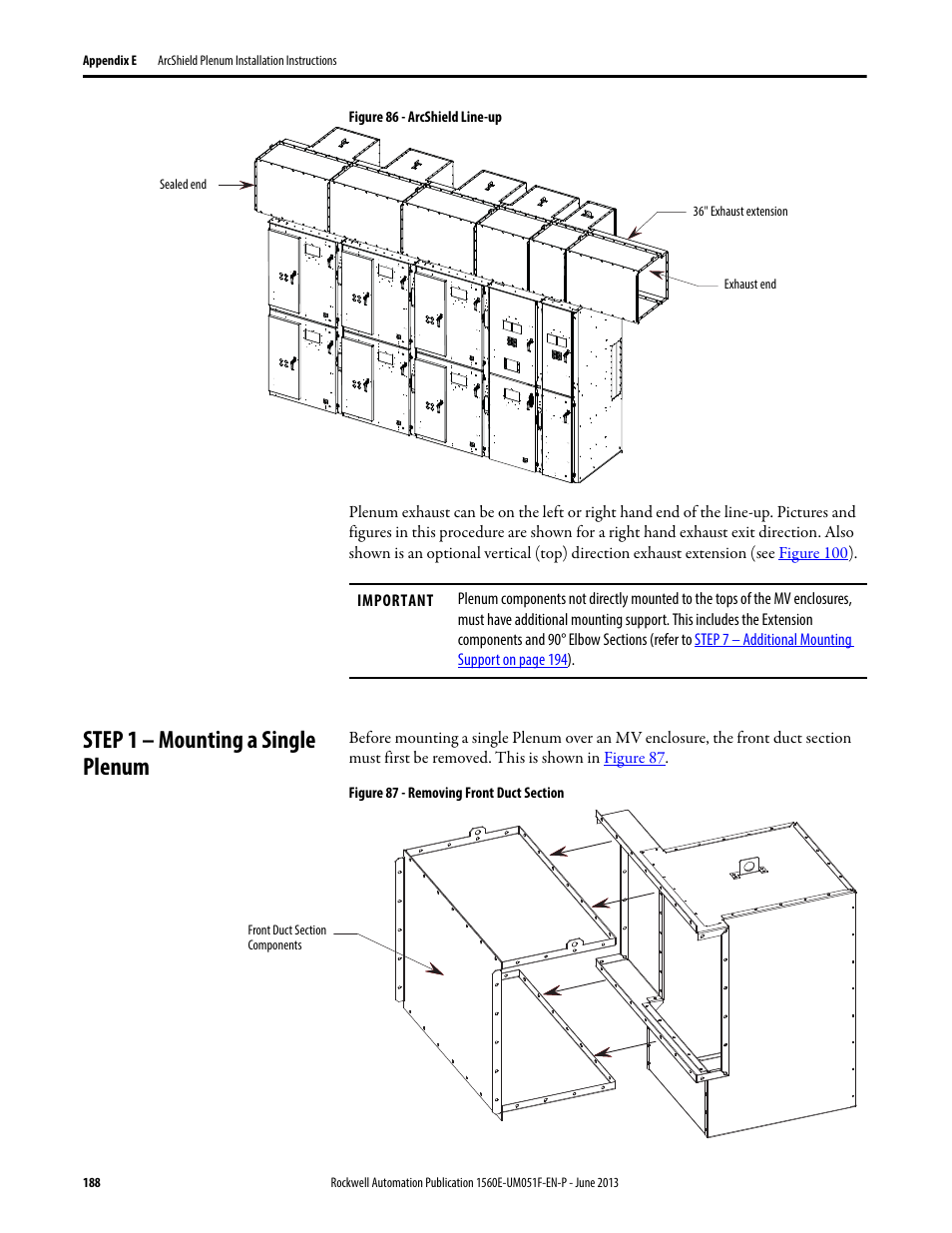 Step 1 – mounting a single plenum | Rockwell Automation MV SMC Flex Motor Controller (for Series K or later) User Manual | Page 198 / 216