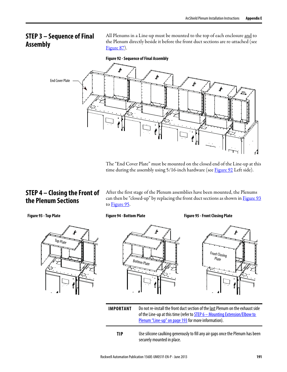 Step 3 – sequence of final assembly, Step 4 – closing the front of the plenum sections | Rockwell Automation MV SMC Flex Motor Controller (for Series K or later) User Manual | Page 201 / 216