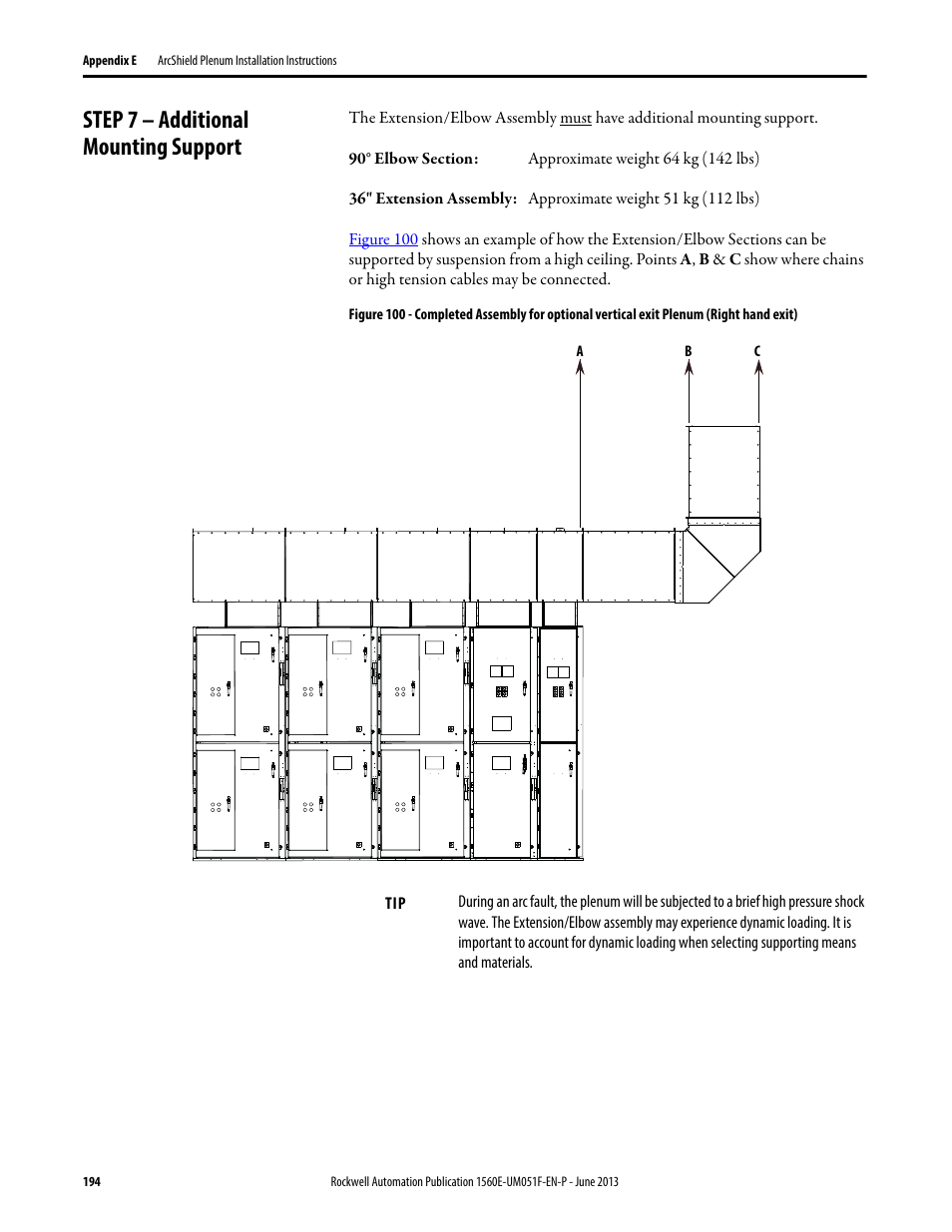 Step 7 – additional mounting support, Tions (refer to, Step 7 – additional mounting | Rockwell Automation MV SMC Flex Motor Controller (for Series K or later) User Manual | Page 204 / 216