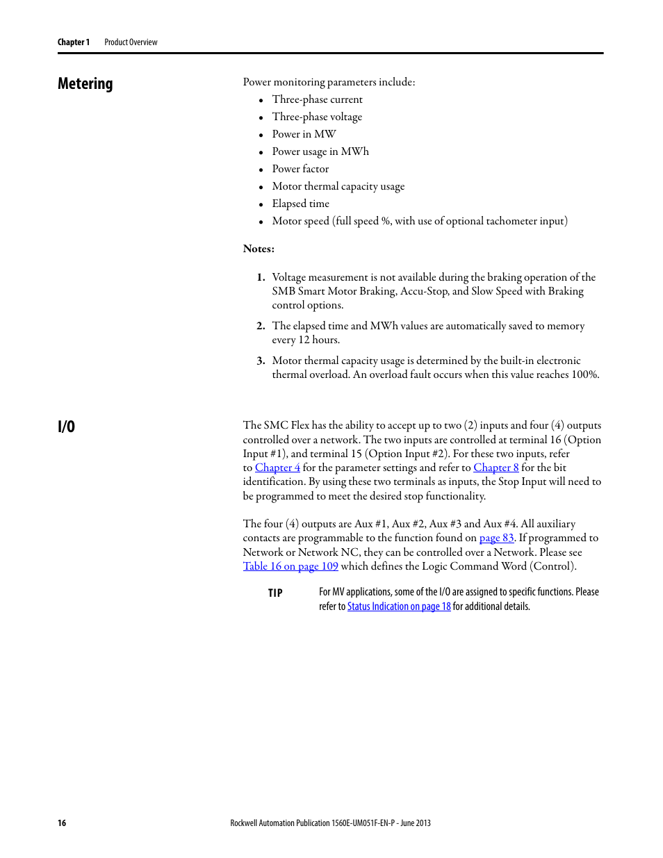 Metering, Metering i/o | Rockwell Automation MV SMC Flex Motor Controller (for Series K or later) User Manual | Page 26 / 216