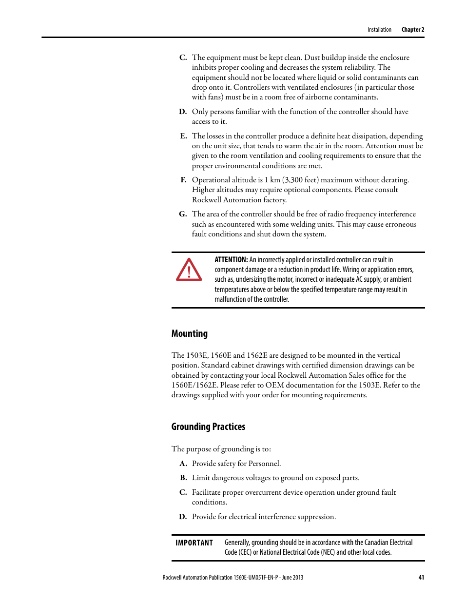 Mounting, Grounding practices, Mounting grounding practices | Rockwell Automation MV SMC Flex Motor Controller (for Series K or later) User Manual | Page 51 / 216