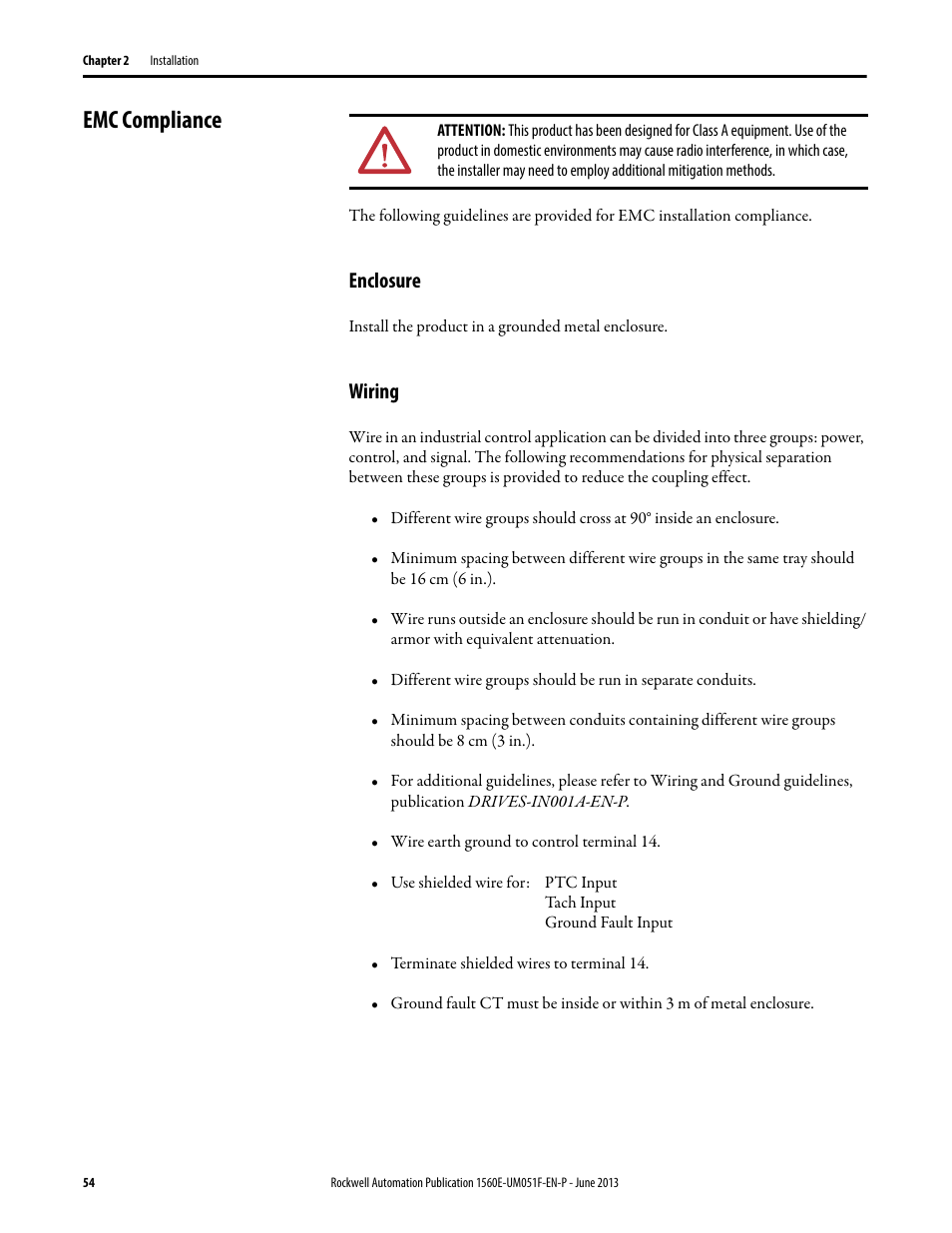 Emc compliance, Enclosure, Wiring | Enclosure wiring | Rockwell Automation MV SMC Flex Motor Controller (for Series K or later) User Manual | Page 64 / 216