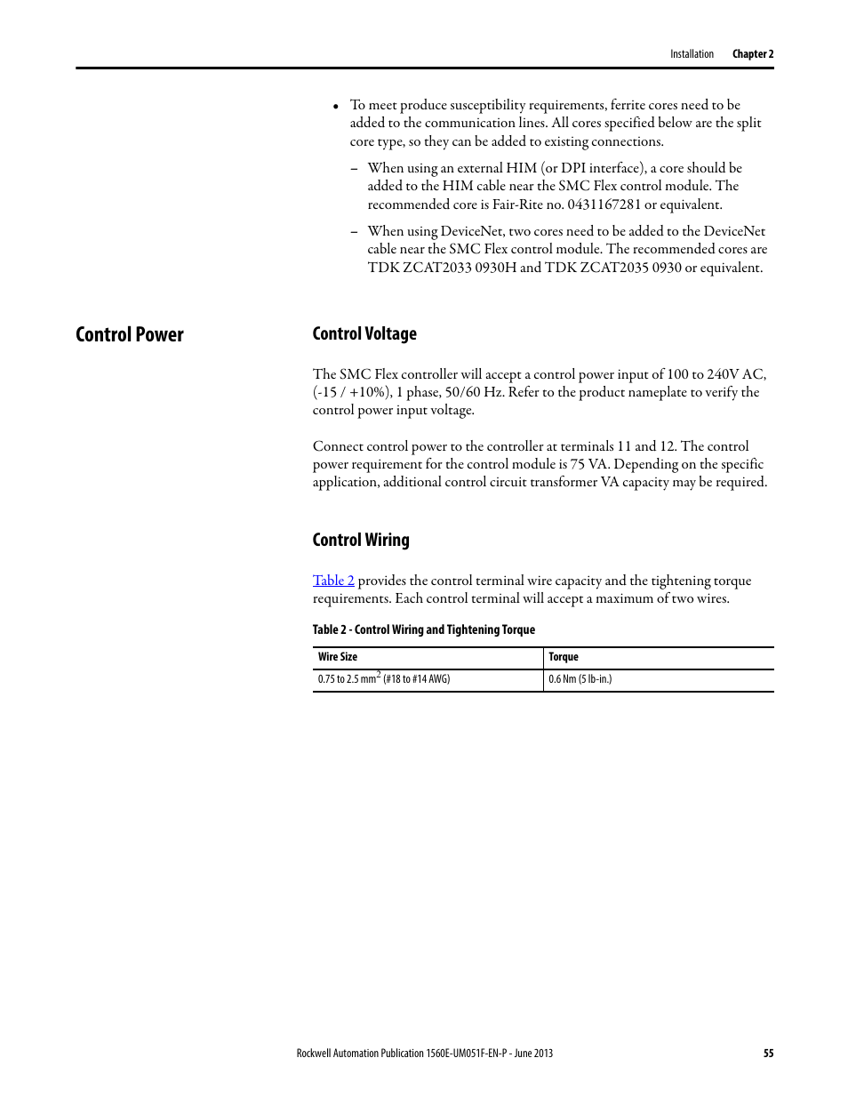 Control power, Control voltage, Control wiring | Control voltage control wiring | Rockwell Automation MV SMC Flex Motor Controller (for Series K or later) User Manual | Page 65 / 216