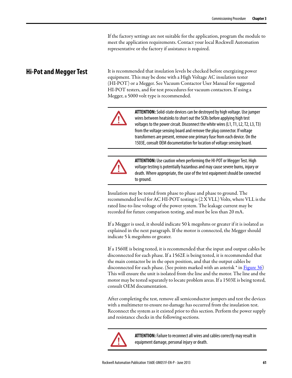 Hi-pot and megger test | Rockwell Automation MV SMC Flex Motor Controller (for Series K or later) User Manual | Page 71 / 216