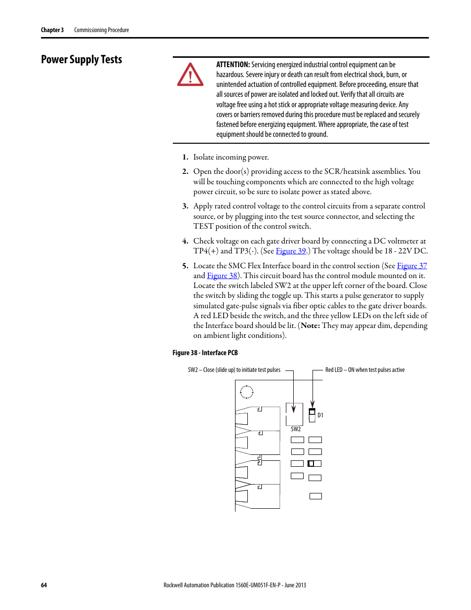 Power supply tests, Sts (refer to, Chapter 3 | Rockwell Automation MV SMC Flex Motor Controller (for Series K or later) User Manual | Page 74 / 216