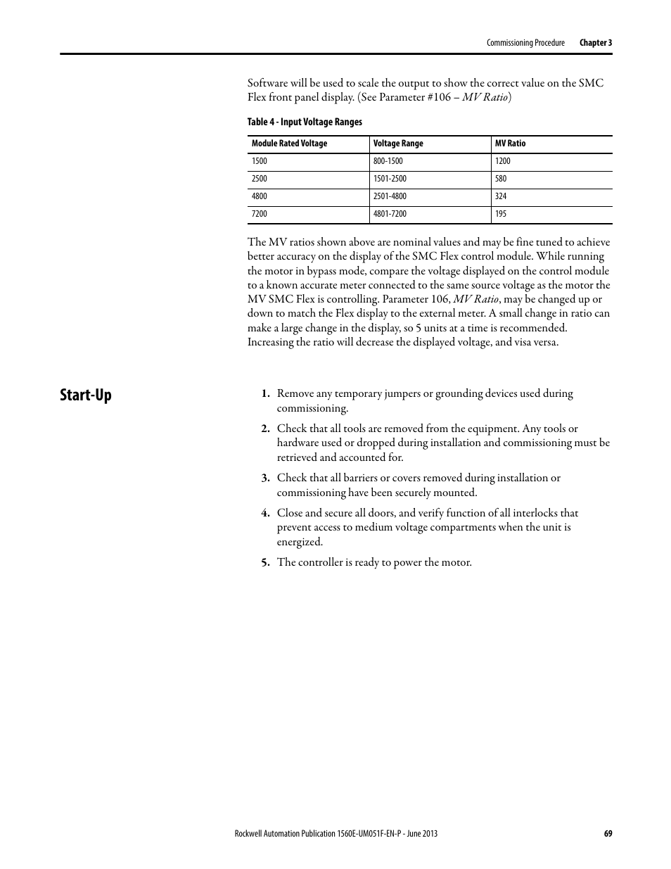 Start-up, Table 4 | Rockwell Automation MV SMC Flex Motor Controller (for Series K or later) User Manual | Page 79 / 216