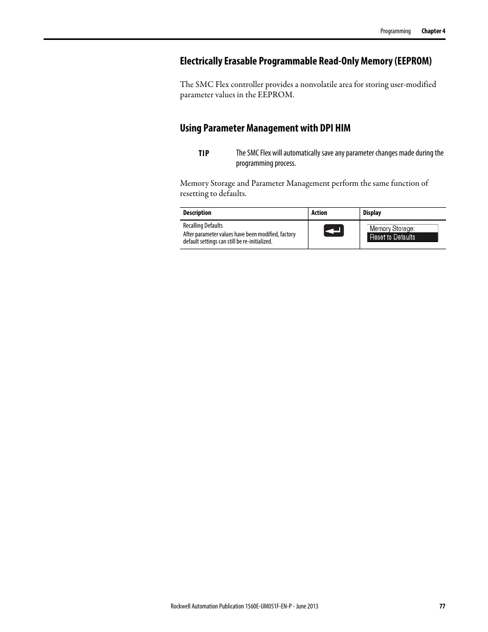 Using parameter management with dpi him, 77 using parameter management with dpi him | Rockwell Automation MV SMC Flex Motor Controller (for Series K or later) User Manual | Page 87 / 216